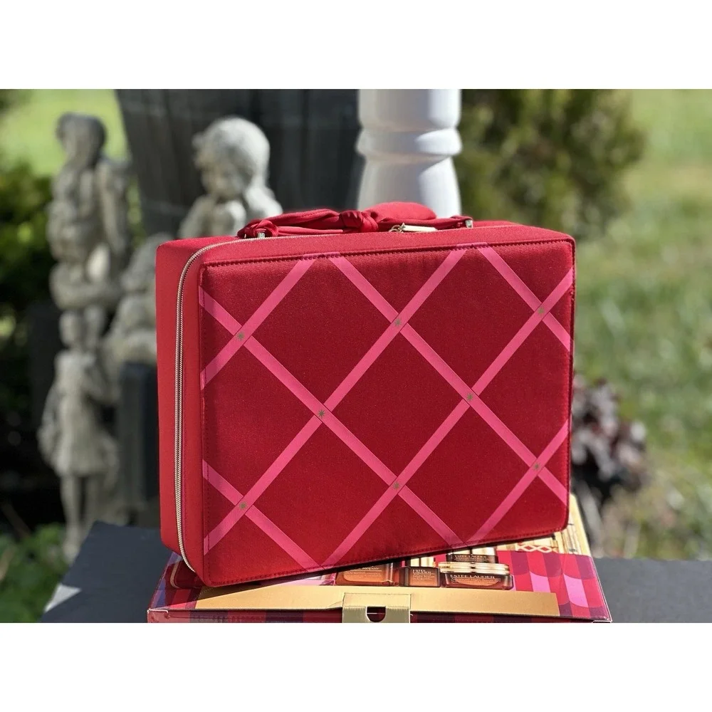 New Estee Lauder Makeup‎ Cosmetic Bag TRAIN empty CASE RED